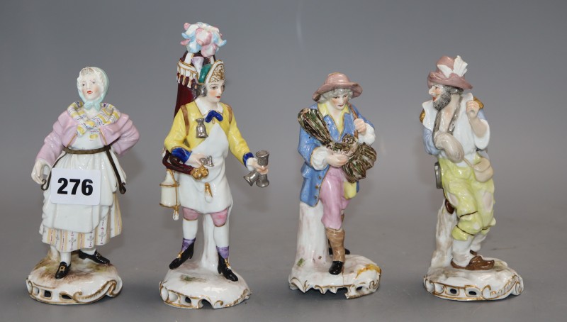 Four German porcelain figures (a.f), tallest 18cm